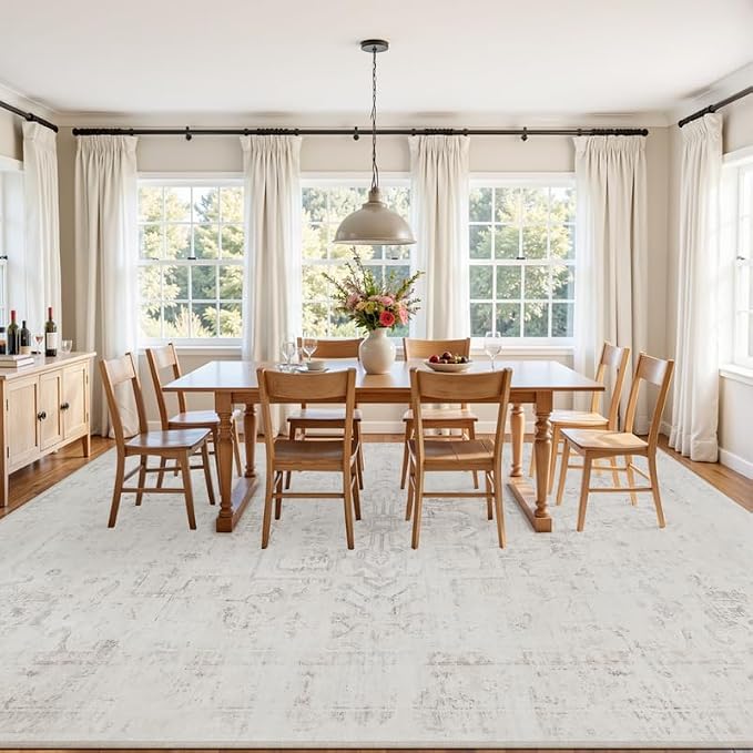 5x7 Area Rugs Living Room: Bedroom Washable Carpet Neutral Cream | Large - Image 9