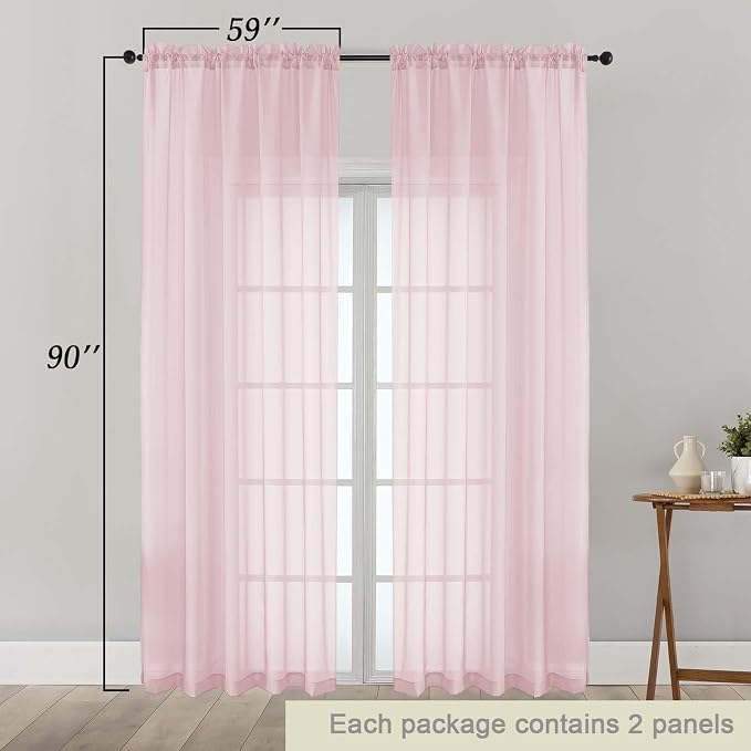Blush Sheer Curtains 90 Inches Long 2 Panels Set - Image 2