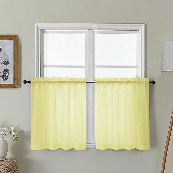 Gwine Short Kitchen Sheer Curtains 24 Inch Length by Gwine