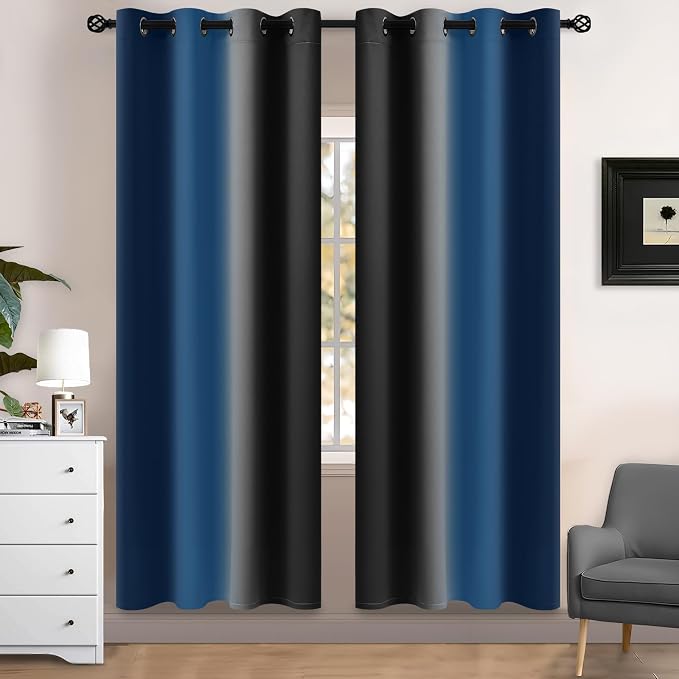 Yakamok Blackout Ombre Dark Blue and Black Curtains by Yakamok