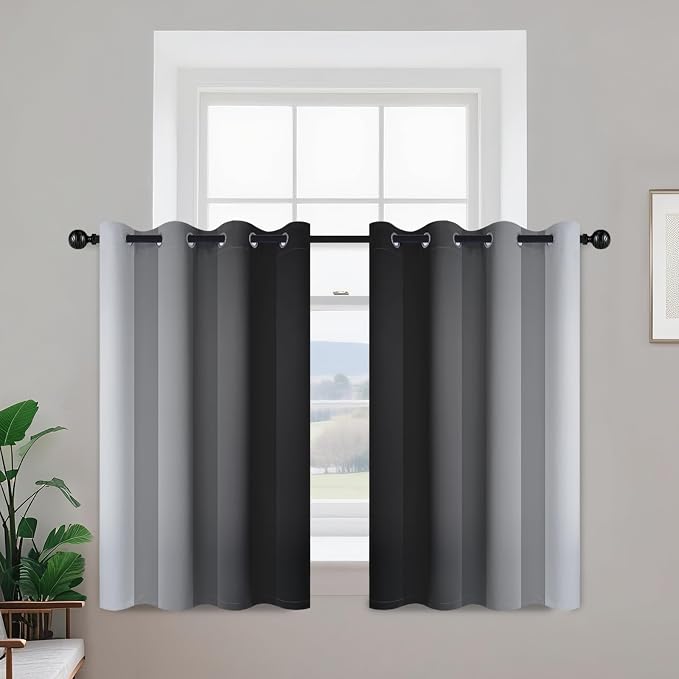 Yakamok Room Darkening Ombre Curtains 36 Inch Length, Light Blocking Grommet - Image 2