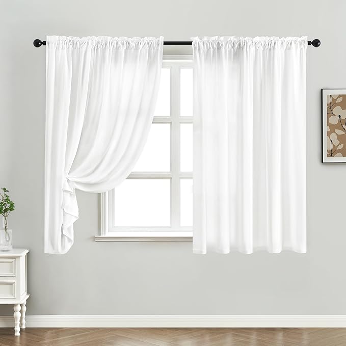 HOMEIDEAS Non-See-Through White Privacy Sheer Curtains, 52 X 45 Inches Long 2 - Image 2