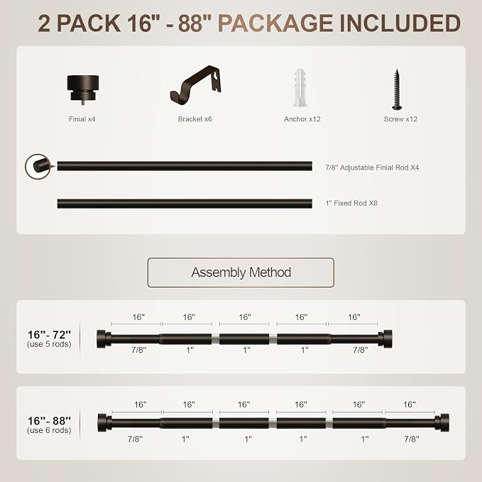 Lootkell 2 Pack Modern Brown Curtain Rods Set - Image 9