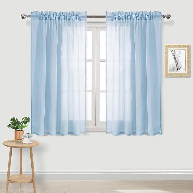 DWCN Sky Blue Sheer Curtains Semi Transparent Voile Rod Pocket Curtains by DWCN