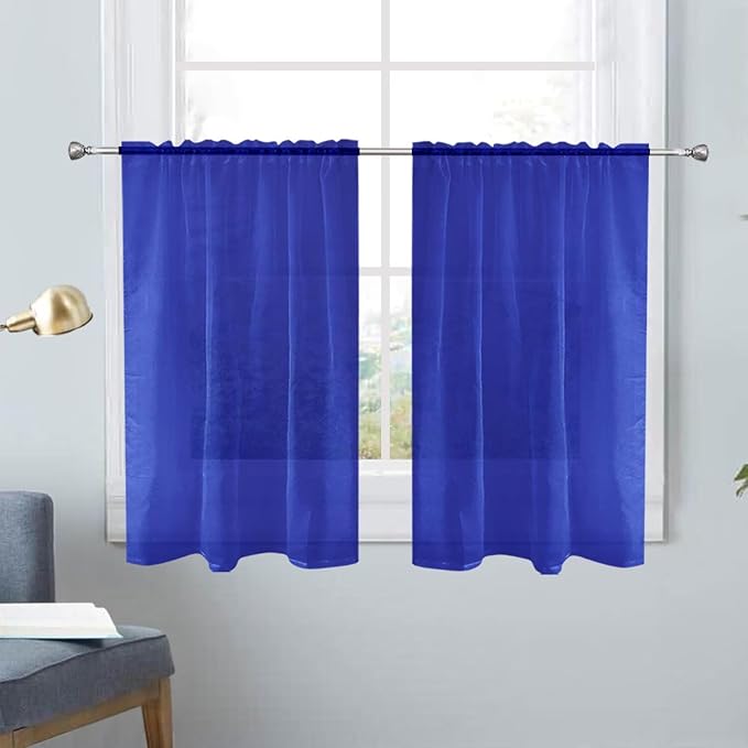 SpaceDresser Basic Rod Pocket Sheer Voile Window Curtain Panels Blue Sapphire 1 by SpaceDresser