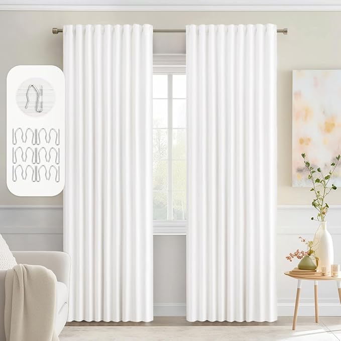 MIULEE Pure White Back Tab Blackout Curtains 84 Inch Length 2 Panels Set by MIULEE