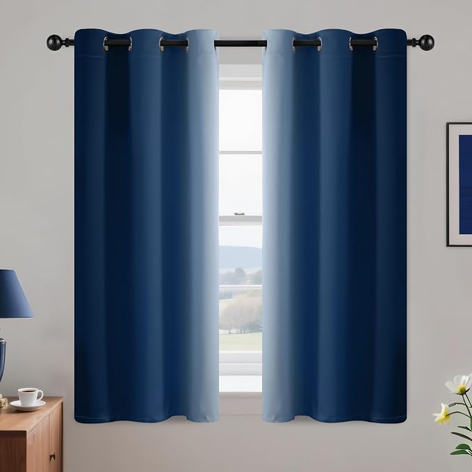 Yakamok Blue and Greyish White Ombre Curtains, Room Darkening Gradient Color by Yakamok
