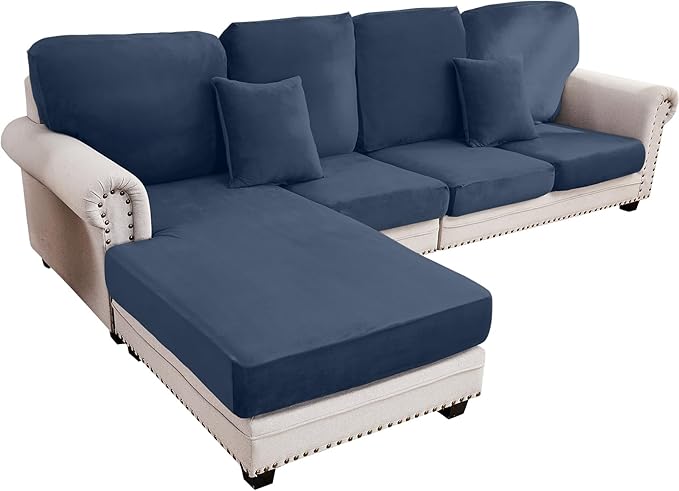 Couch Cover 4-Piece Elastic Velvet Couch Cushion Covers & Chaise Slipcovers by Taque