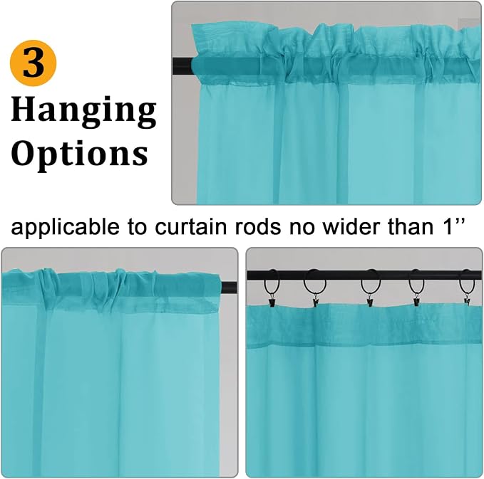 Gwine Turquoise Valances for Windows, Small Light Filtering Rod Pocket Cafe - Image 5