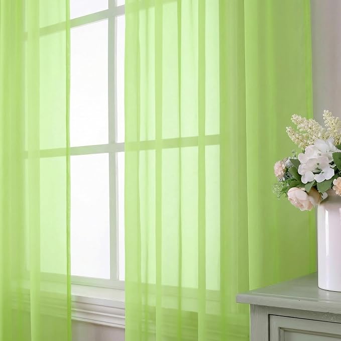 Aiyufeng Lime Sheer Curtains 84 Inches Long 2 Panels Set - Image 4