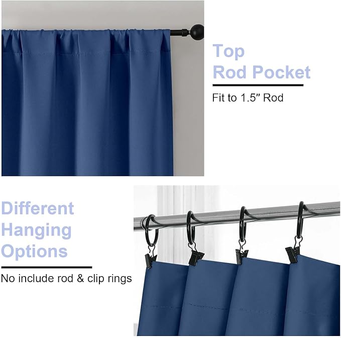 Simplebrand Ava Royal Blue Short Blackout Curtains - Image 4