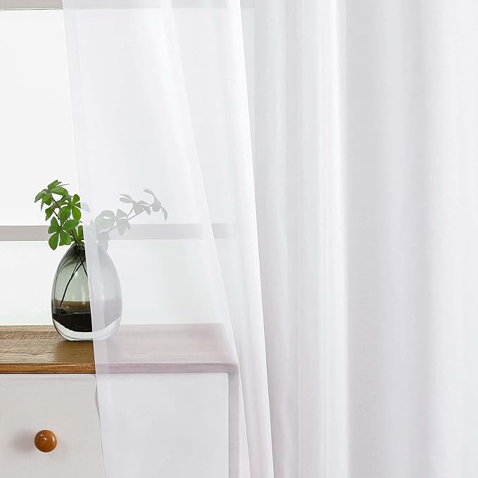 White Sheer Curtains Tier 36 Inches Length 2 Panels Set, Light Filtering - Image 4