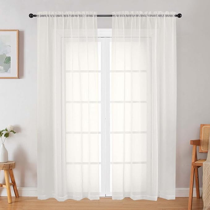 Ivory Sheer Curtain for Bedroom Living Room 72 Inches Long 2 Panels Set by WelvetBLK