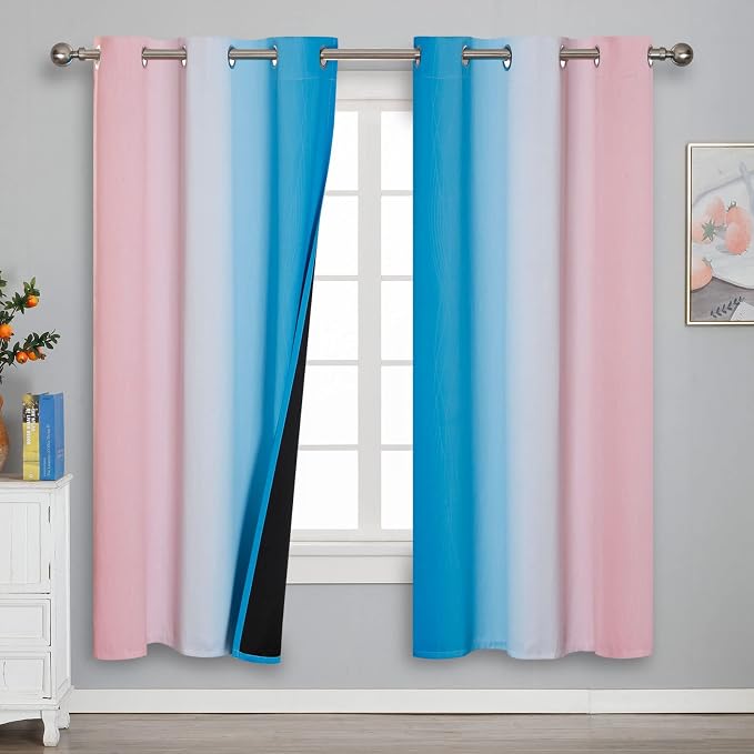 Estelar Textiler Ombre Pink and Blue Blackout Curtains 72 Inch Length 2 Panels - Image 2