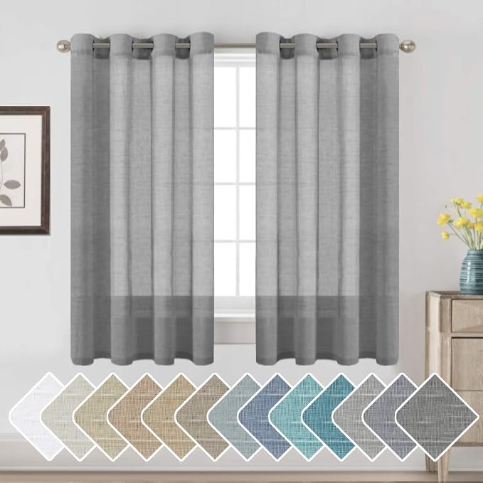 H.VERSAILTEX Linen Semi Sheer Curtains 63 Pair Set Linen Textured Sheer by HVERSAILTEX