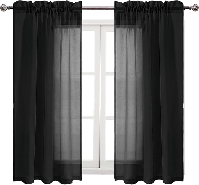 DWCN Black Sheer Curtains Semi Transparent Voile Rod Pocket Curtains - Image 9
