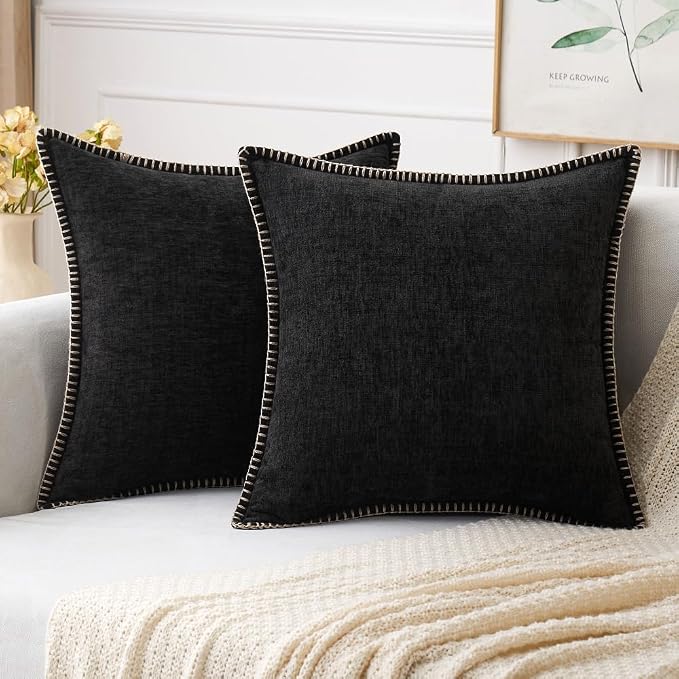 MIULEE Pack of 2 Couch Throw Pillow Covers 18x18 Inch Black Farmhouse by MIULEE