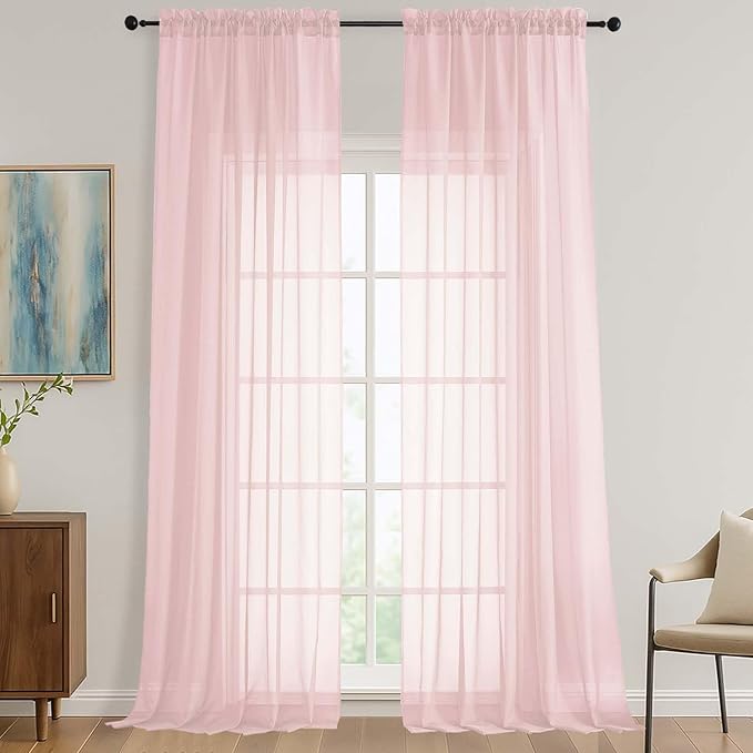 OVZME Sheer Blush Pink Curtains 108 Inches Long 2 Panels Set, 59 Inch Extra by OVZME
