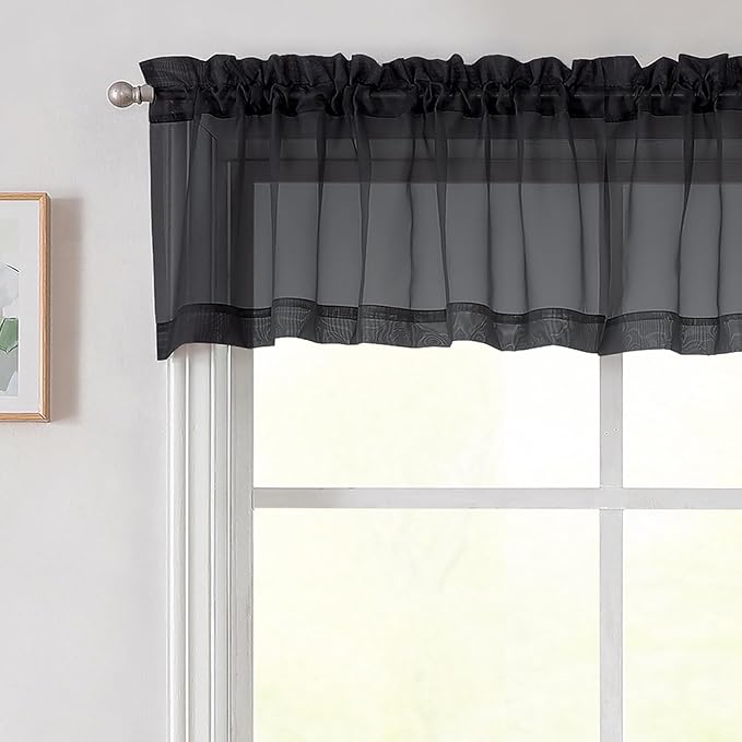 Black Valances for Windows, Modern Solid Mini Small Window Curtains for Cafe by WelvetBLK