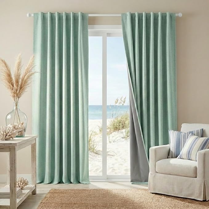 RYB HOME 100% Blackout Linen Textured Curtains 84 inches Long, Thermal by RYBHOME