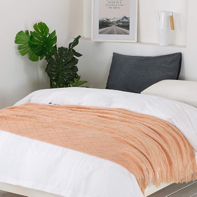 BOURINA Orange Throw Blanket 60x80 Inches Throw Textured Solid Soft Sofa Throw - Image 4
