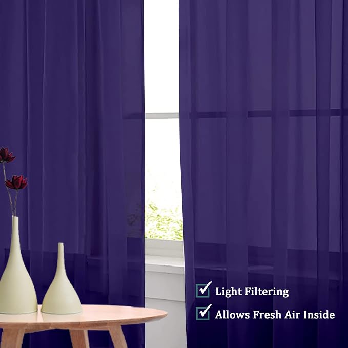 OVZME Purple Sheer Curtains 108 Inches Long, Light Filtering Semi Transparent - Image 6