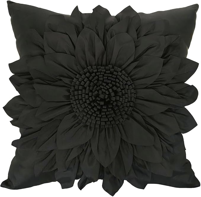 Black Accent 3D Flower Decorative Throw Pillow Covers by BellasGifts