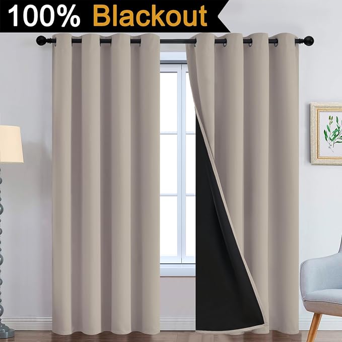 Yakamok 100% Blackout Curtains 90 Inches Long, 2 Thick Layers Heat and Full - Image 2