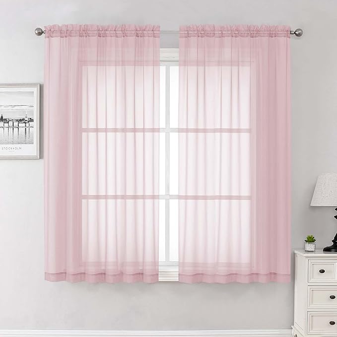 Lecloud Blush Pink Sheer Curtains 63 Inch Length 2 Panels Set, Rod Pockets by Lecloud