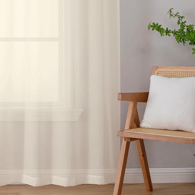 Lecloud Cream Sheer Curtains 72 Inches Long 2 Panels, Light Filtering Curtains - Image 3