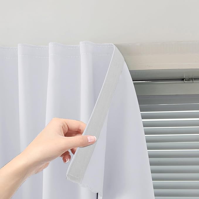 Room Darkening Curtains with Adhesive Backing Tool Free Hanging Window Drapes by Sovtfides