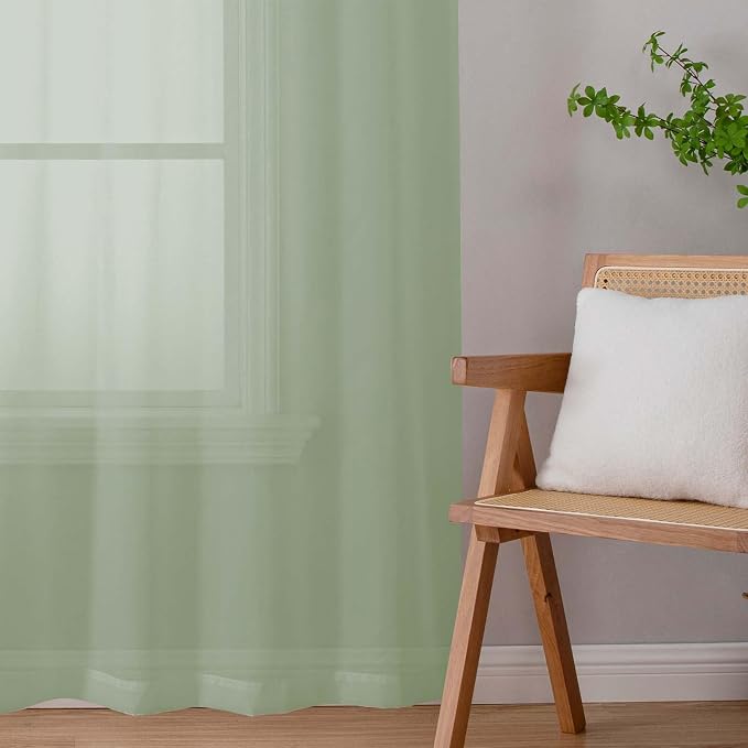 Sage Green Sheer Curtains for Bedroom Living Room 45 Inch Length 2 Panels - Image 9