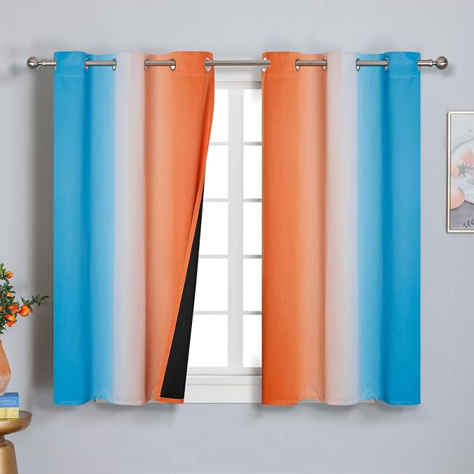 Ombre Orange and Blue Blackout Curtains 45 Inch Length 2 panels, Full Room - Image 2