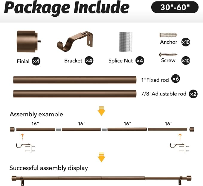 GEEBOBO 2 Pack Bronze Curtain Rods - Image 6