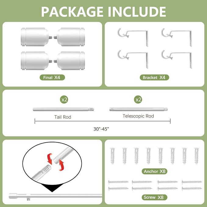 5/8” Diameter Curtain Rods 30-45 Inch, - Image 3