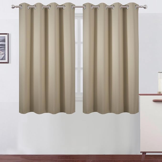 LEMOMO Blackout Curtains 66 x 54 Inch Long Beige Curtains Set of 2 Panels Room by Lemomo