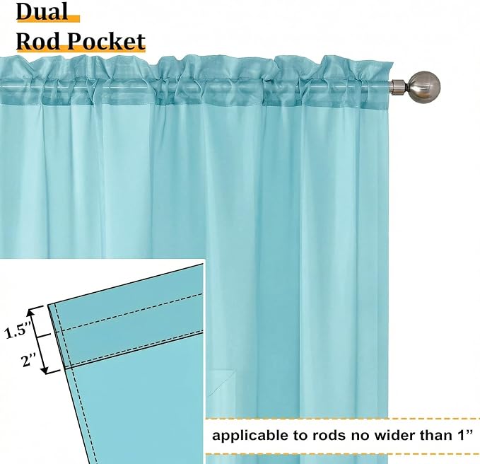 Aiyufeng Aqua Sheer Curtains 84 Inches Long 2 Panels Set - Image 3