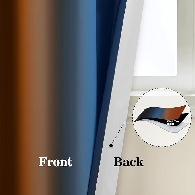 Yakamok Blackout Ombre Dark Blue and Burnt Orange Curtains-Gradient Room - Image 7