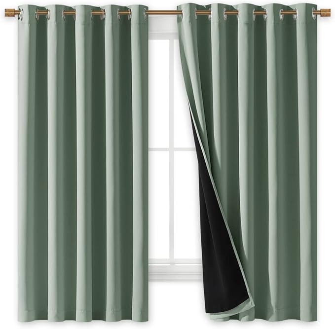 NICETOWN Greyish Green 100% Blackout Lined Curtains, 2 Thick Layers Completely - Image 2