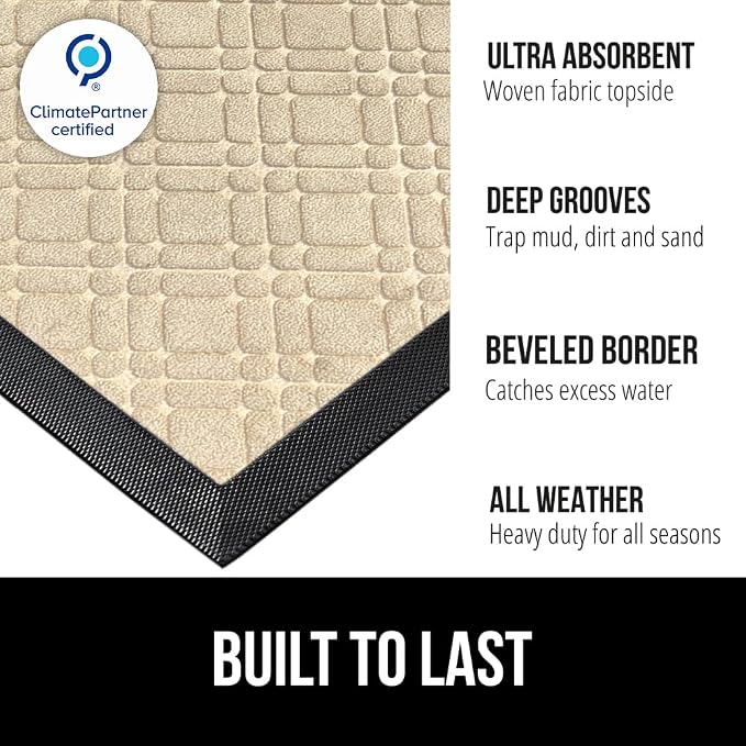 GORILLA GRIP 100% Waterproof All-Season WeatherMAX Doormat, US Designed Natural - Image 2