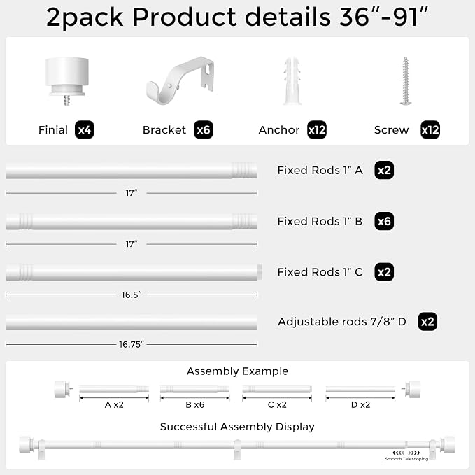 Modern White Curtain Rods 2 Pack - Image 5