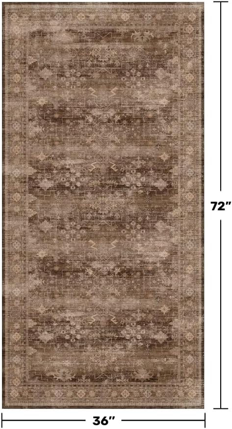 Brown Boho Washable 3x6 Entryway Runner Rug, Indoor Hallway Kitchen Floor Rug - Image 2