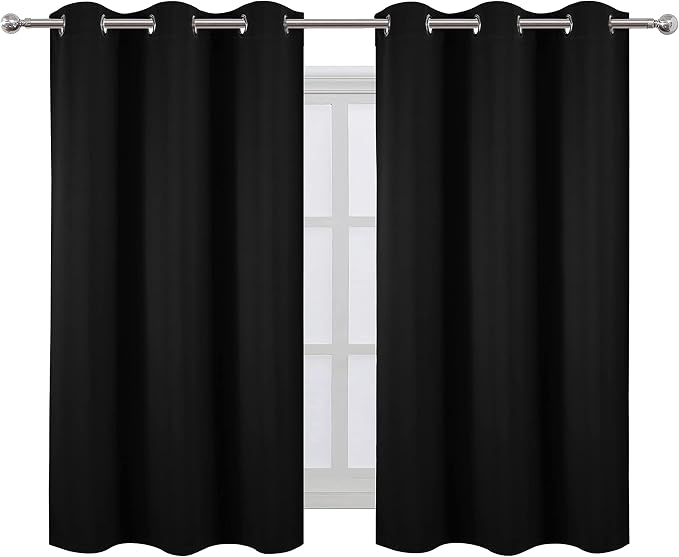 LEMOMO Black Blackout Curtains 42 x 54 Inch Length Set of 2 Panels Grommet - Image 2