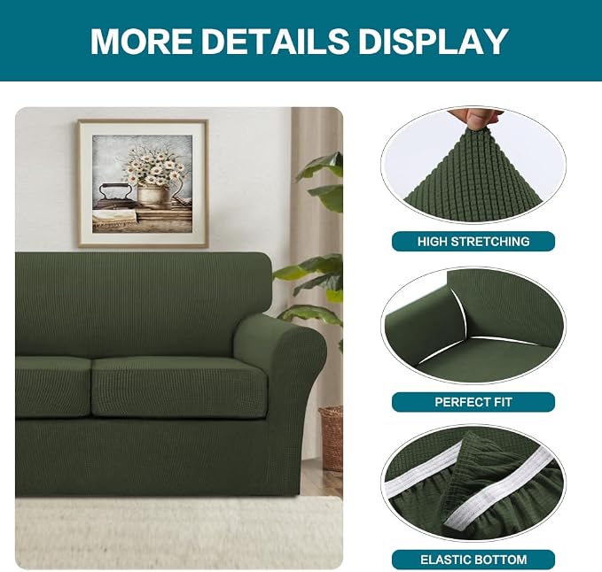 Turquoize 4 Piece Sofa Covers for 3 Cushion Couch Sofa Slipcover Soft Couch - Image 4