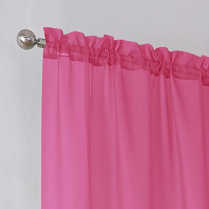 Simplebrand Hot Pink Short Sheer Curtains 45 Inch Length - Image 4