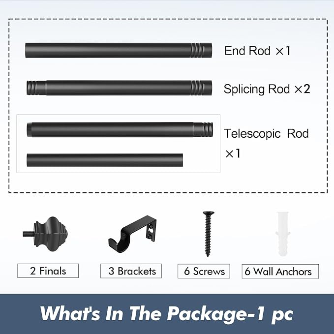 Curtain Rods for Windows 2 Pack 36-78 inch 5/8 inch Matte Black Curtain Rod - Image 6