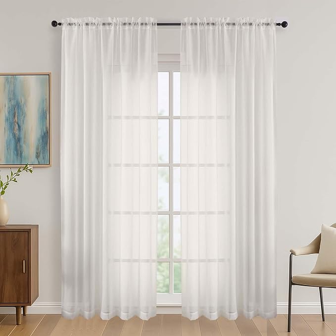 OVZME Ivory Sheer Curtains 84 Inches Long 2 Panels Set, Light Filtering Sheer by OVZME