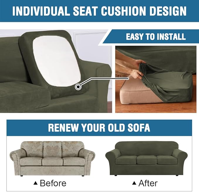 H.VERSAILTEX Modern Velvet Plush 4 Piece High Stretch Sofa Slipcover Sofa Cover - Image 6