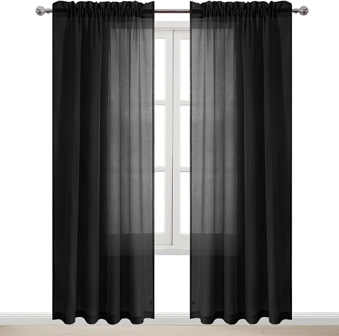 DWCN Black Sheer Curtains Semi Transparent Voile Rod Pocket Curtains - Image 9