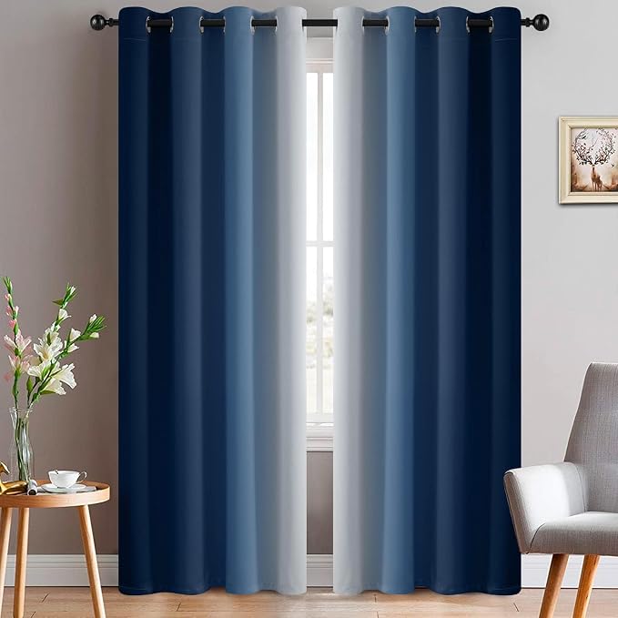 Yakamok Blue Ombre Curtains Room Darkening Grommet Curtains by Yakamok